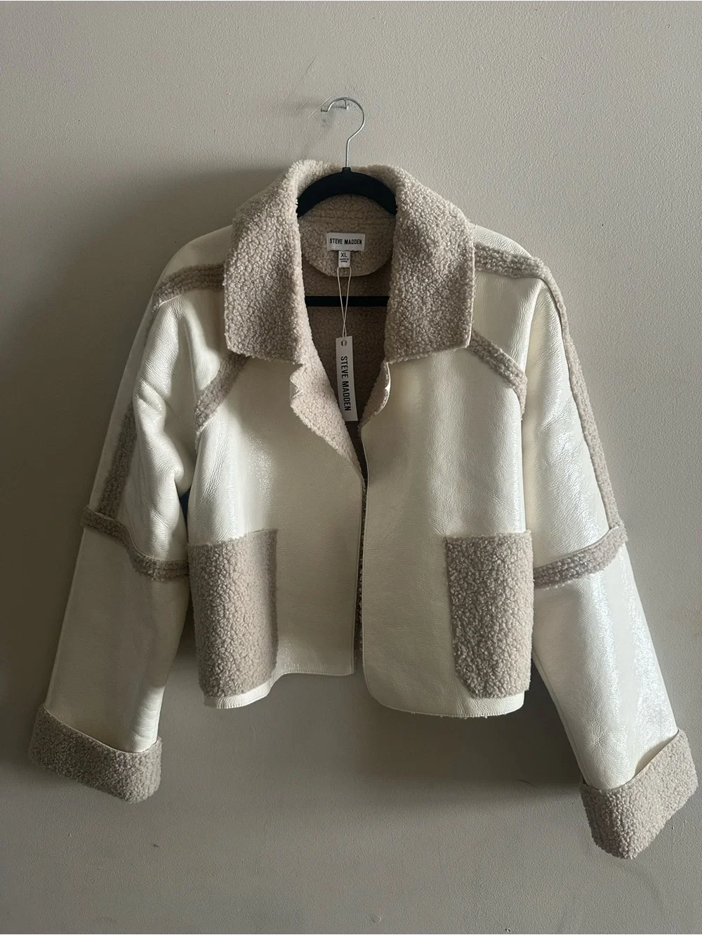 NWT Steve Madden Faux Shearling Trim Faux Leather Jacket Size XL